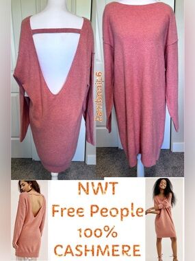 Free People Cashmere NWT $228.00 Sweater Dress or Top Hourglass Coral Sz Medium